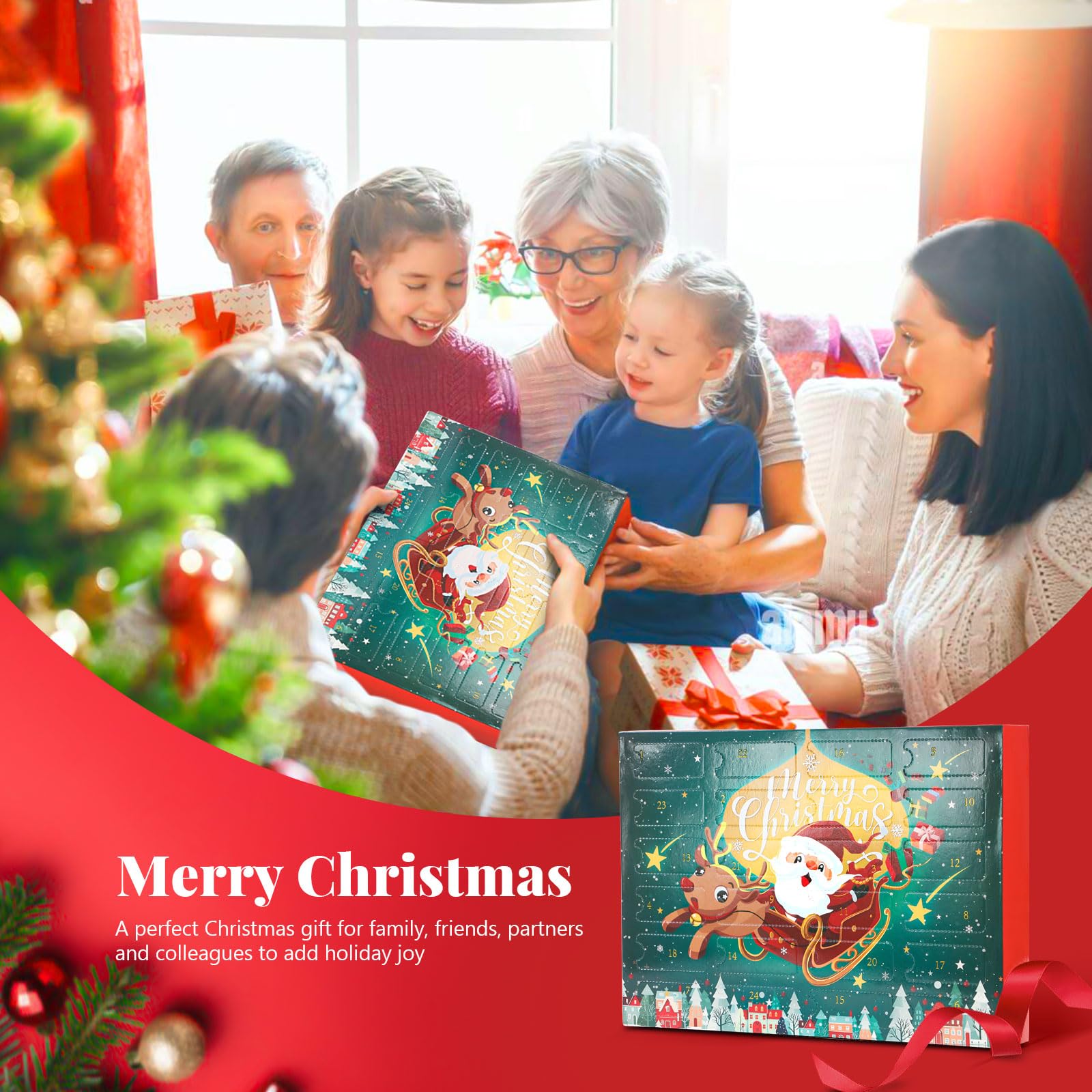 MJartoria Christmas Socks Advent Calendar 2025 Kids -24 Days of Advent Box Socks Christmas Countdown, Santa Elk Snowman Tree Pat